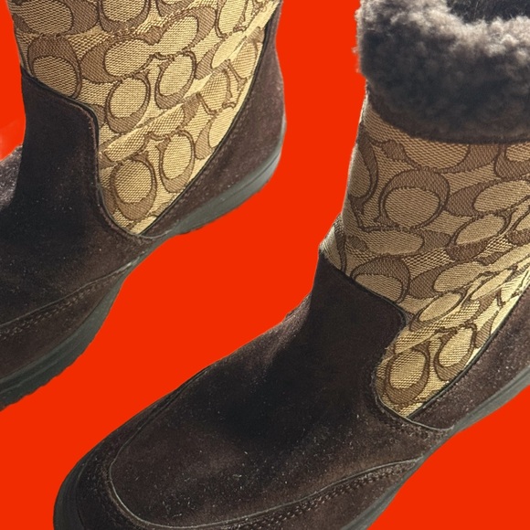Coach Chocolate and Beige Winter Boots Women’s size 6.5 GUC - Picture 1 of 7